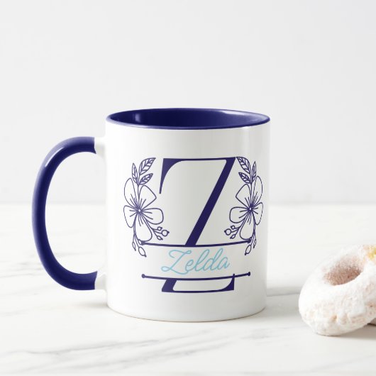 Personalized Floral Monogram Letter Z Mug - Custom マグカップ (ドーナツ)