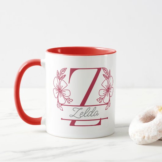 Personalized Floral Monogram Letter Z Mug - Custom マグカップ (ドーナツ)