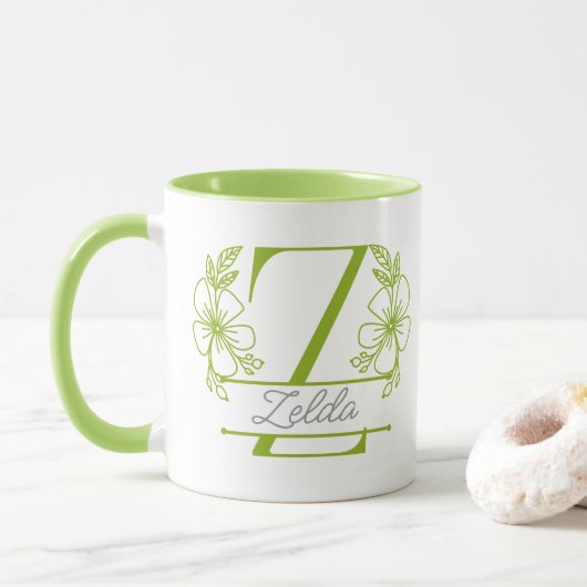 Personalized Floral Monogram Letter Z Mug - Custom マグカップ (ドーナツ)