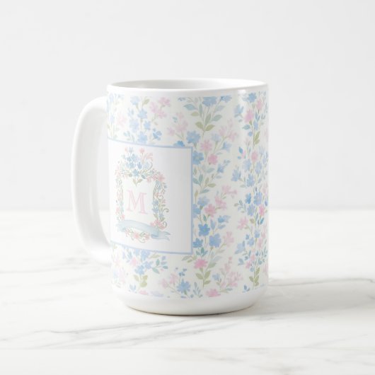 Personalized Floral Monogram Mug コーヒーマグカップ (正面左)