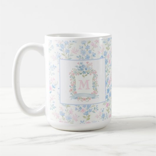 Personalized Floral Monogram Mug コーヒーマグカップ (左)