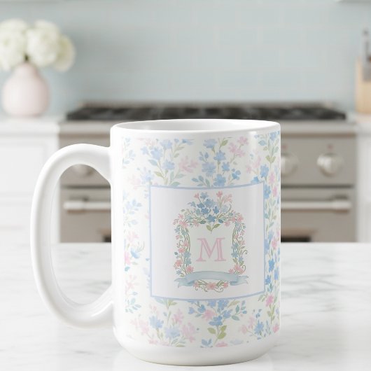 Personalized Floral Monogram Mug コーヒーマグカップ