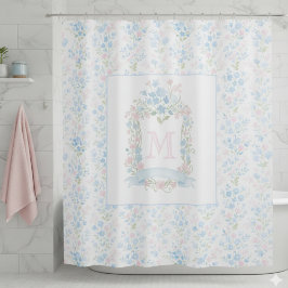 Personalized Floral Monogram Shower Curtain シャワーカーテン