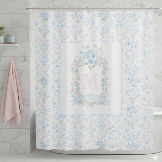 Personalized Floral Monogram Shower Curtain シャワーカーテン