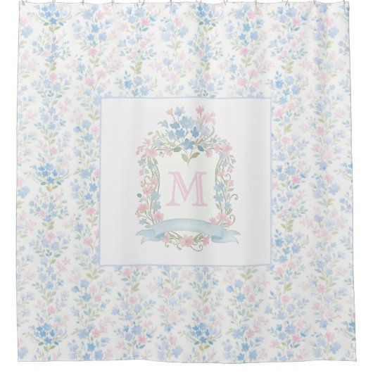 Personalized Floral Monogram Shower Curtain シャワーカーテン (正面)