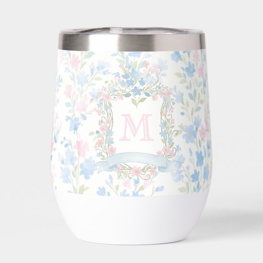 Personalized Floral Monogram Thermal Wine Tumbler (背面)