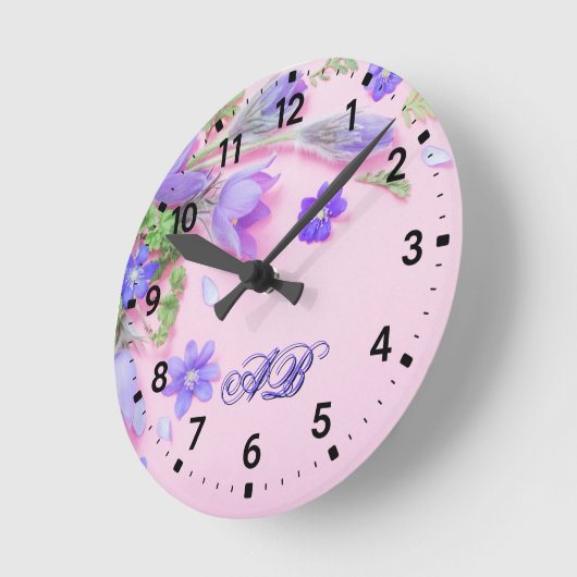 Personalized Floral Monogram Wall Clock – Custom  ラウンド壁時計 (傾斜)