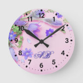 Personalized Floral Monogram Wall Clock – Custom  ラウンド壁時計 (正面)