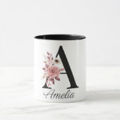 Personalized Floral Mug – Letter A with Name Ameli マグカップ (中央)