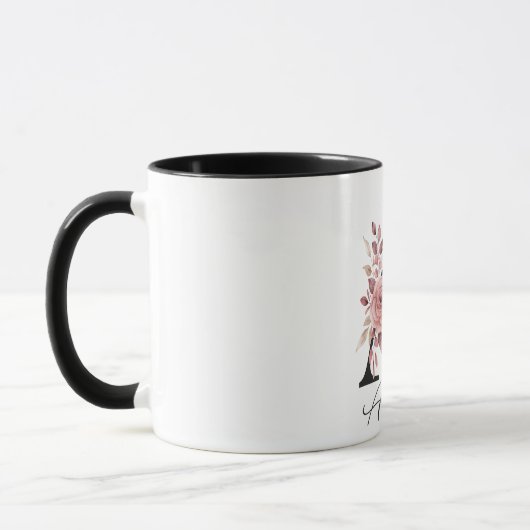 Personalized Floral Mug – Letter A with Name Ameli マグカップ (左)