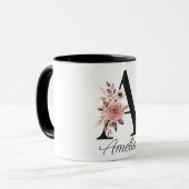 Personalized Floral Mug – Letter A with Name Ameli マグカップ (正面左)