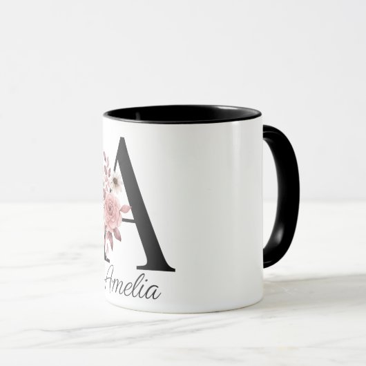 Personalized Floral Mug – Letter A with Name Ameli マグカップ (正面右)
