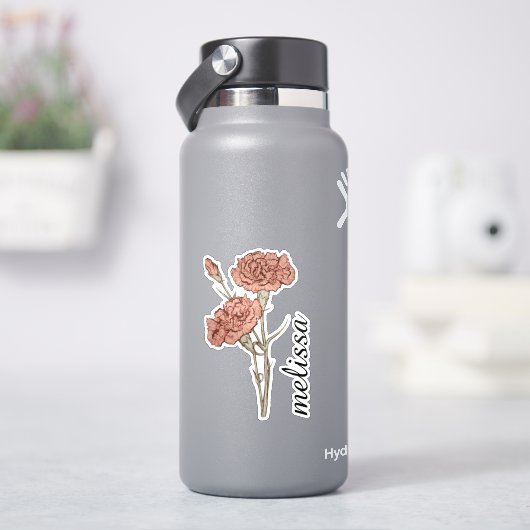 Personalized Floral Name Elegant Custom Carnation  シール (HydroFlask)