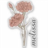 Personalized Floral Name Elegant Custom Carnation  シール (正面)