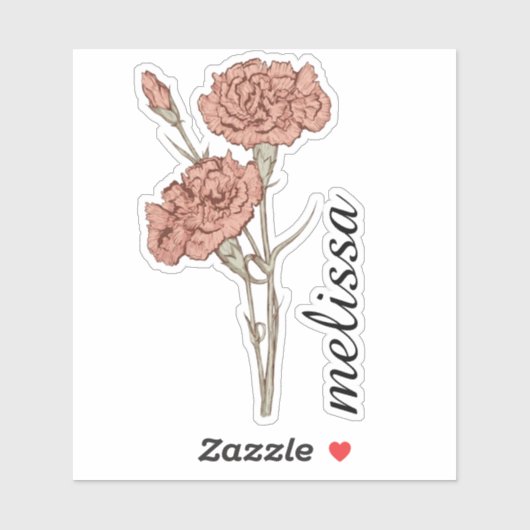 Personalized Floral Name Elegant Custom Carnation  シール (シート)