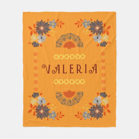 Personalized Floral Name Hispanic Fleece Blanket フリースブランケット (正面)