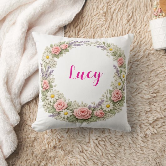 Personalized Floral Name Pillow Custom Gift クッション (ブランケット)