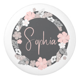 Personalized Floral Name Pink セラミックノブ