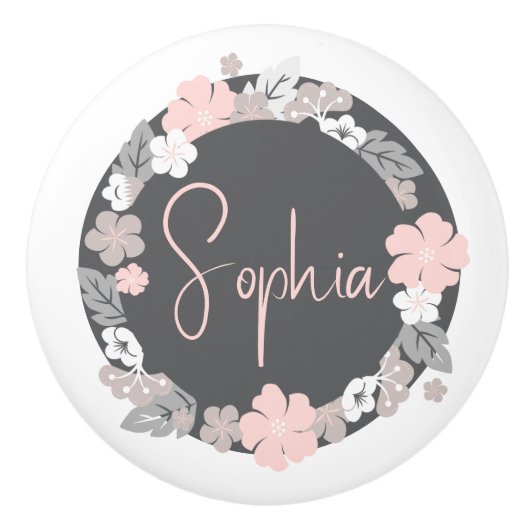 Personalized Floral Name Pink セラミックノブ (正面)
