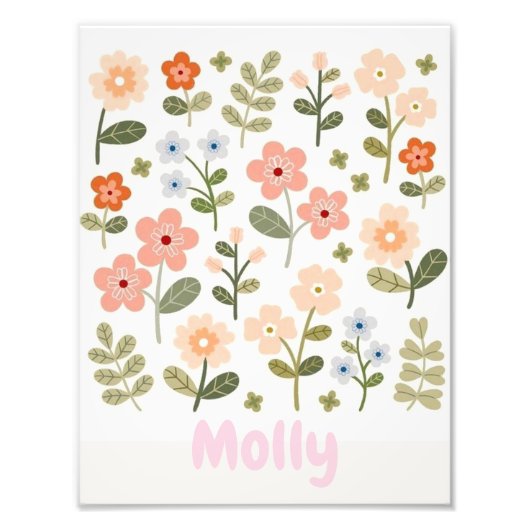 Personalized Floral Name Poster for Girls フォトプリント (正面)