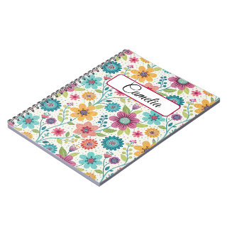 Personalized Floral Name Spiral Notebook ノートブック