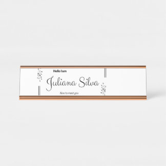 Personalized Floral Name Tag – Black & White Minim デスクネームプレート