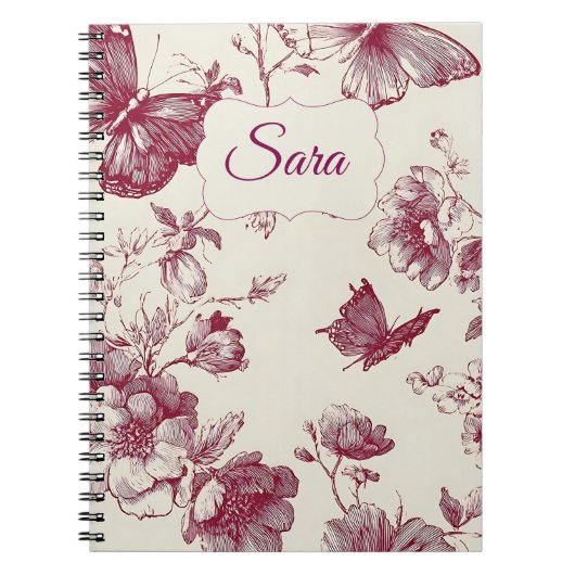 Personalized Floral Notebook – Custom Name ノートブック (正面)