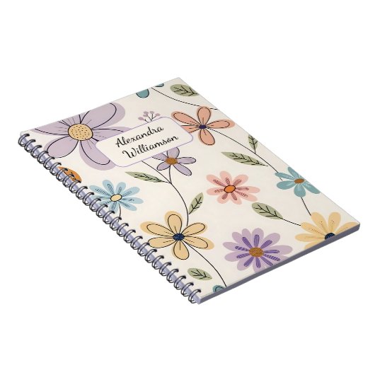 Personalized Floral Notebook – Custom Name Pastel ノートブック (右側)