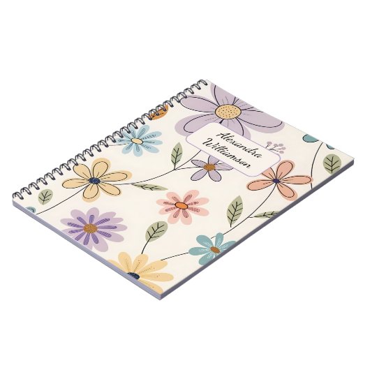 Personalized Floral Notebook – Custom Name Pastel ノートブック (左側)