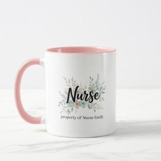 Personalized Floral Nurse Gift マグカップ (左)