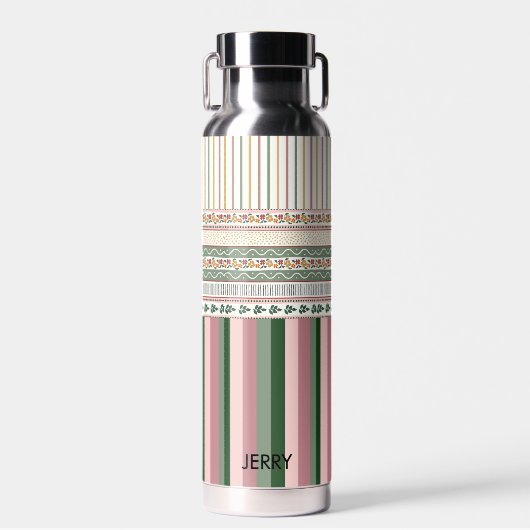 Personalized Floral Pattern Water Bottle with Name ウォーターボトル (正面)