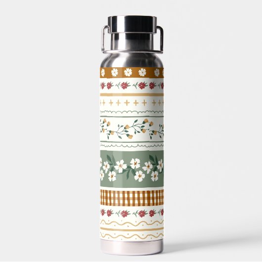 Personalized Floral Pattern Water Bottle with Name ウォーターボトル (背面)