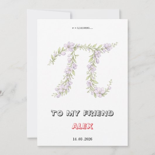 Personalized Floral Pi Day Card, Elegant Math gift (裏面)
