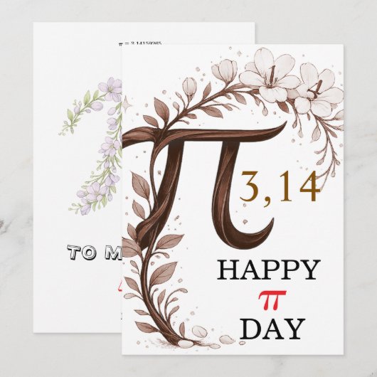 Personalized Floral Pi Day Card, Elegant Math gift (正面/裏面)