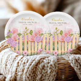 Personalized Floral Picket Fence Hydrangea Bridal  ペーパープレート