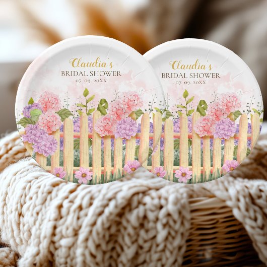 Personalized Floral Picket Fence Hydrangea Bridal  ペーパープレート