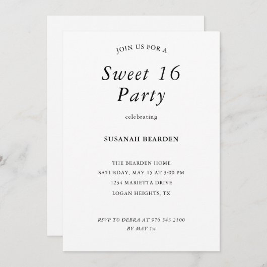 Personalized Floral Pink Sweet 16 Party Invitation 招待状 (正面/裏面)