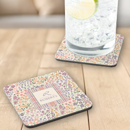 Personalized Floral & Plaid Coaster Set コースター