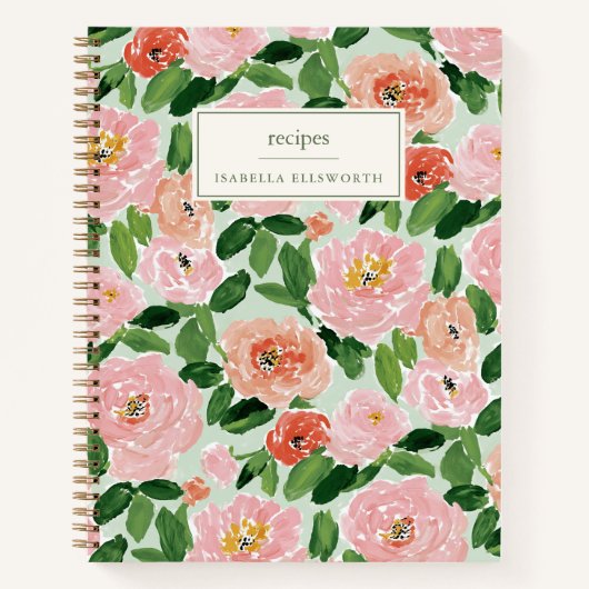 Personalized Floral Recipe Book Custom Name ノートブック (正面)