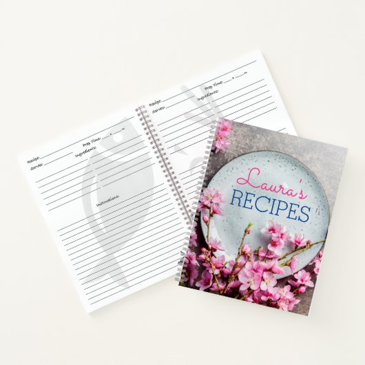 Personalized Floral Recipe Notebook – Custom Name  ノートブック (内部)