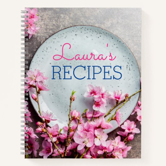 Personalized Floral Recipe Notebook – Custom Name ノートブック (正面)