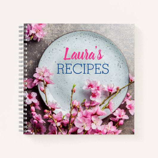 Personalized Floral Recipe Notebook – Custom Name  ノートブック (正面)