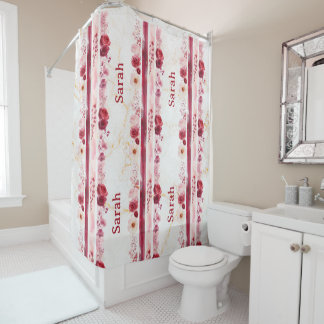 Personalized Floral Shower Curtain with Name シャワーカーテン