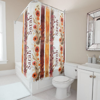 Personalized Floral Shower Curtain with Name シャワーカーテン