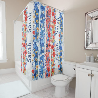 Personalized Floral Shower Curtain with Name シャワーカーテン