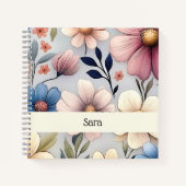 Personalized Floral Square College Ruled Notebook ノートブック (正面)