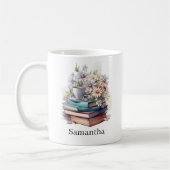 Personalized Floral Stacked Books コーヒーマグカップ (左)