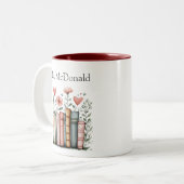 Personalized Floral Stacked Books Teacher ツートーンマグカップ (正面左)