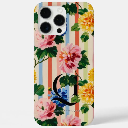 Personalized Floral Stripe Monogram Case-Mate iPhoneケース (裏面)