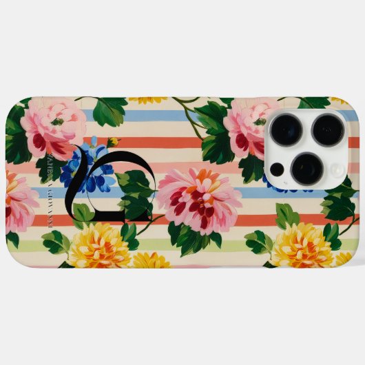 Personalized Floral Stripe Monogram Case-Mate iPhoneケース (裏面 (横))